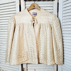 Vintage 1950s Quilted Cream Satin Bed Jacket Maryon Parker Fashions Medium